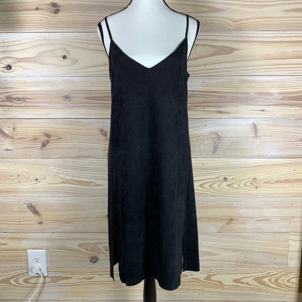 MOD REF Slip Dress Women Medium Blk Faux Suede Midi Western Classic Party